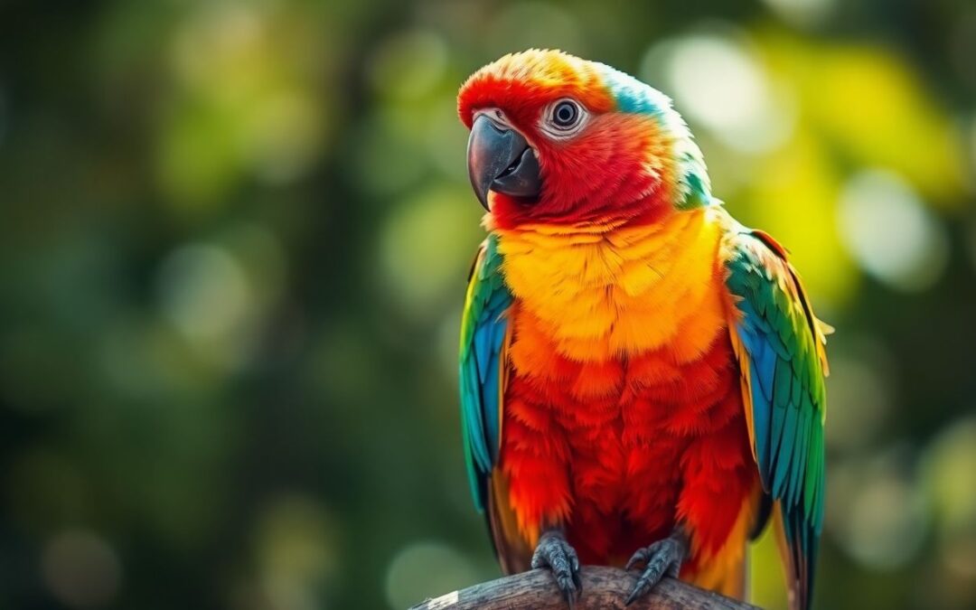 Bunter Papagei auf einem Ast sitzend